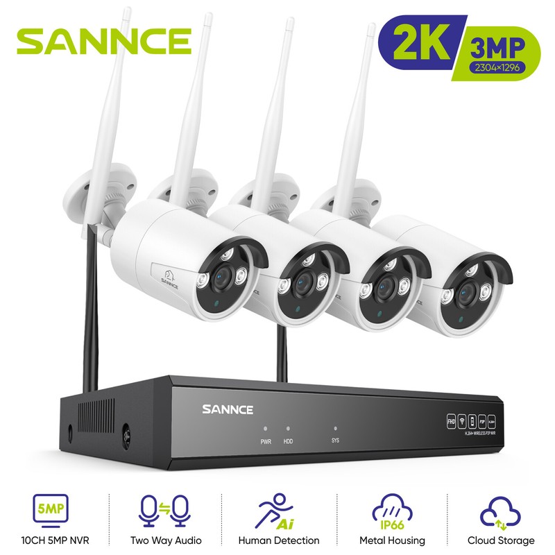 SANNCE 10CH NVR WIFI 3MP Wireless Security Camera System Two Way Audio Recording