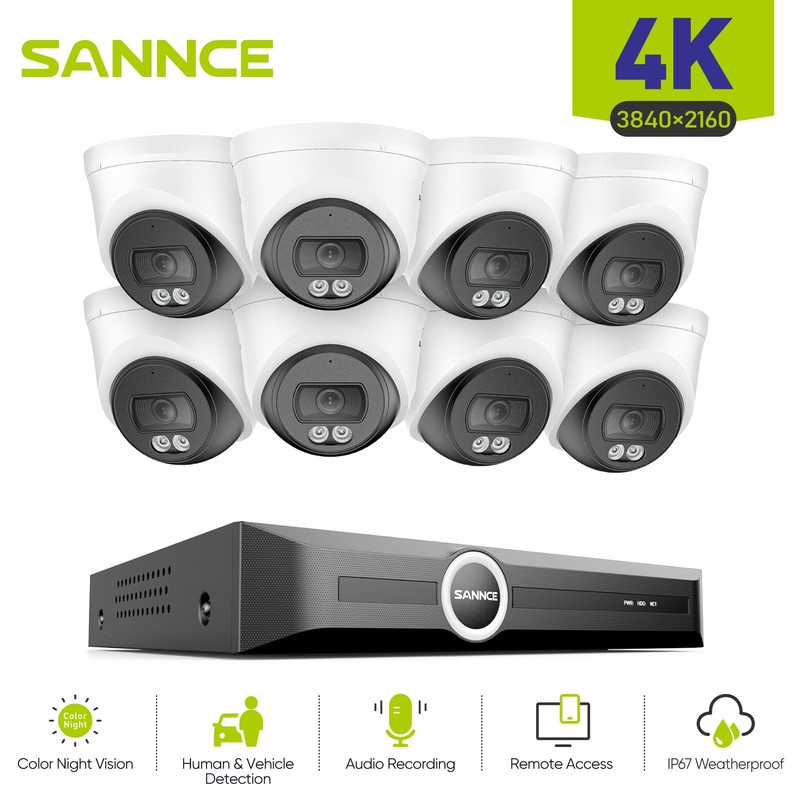 SANNCE 8CH NVR 4K Color POE Security Camera System AI Detection Audio Recording
