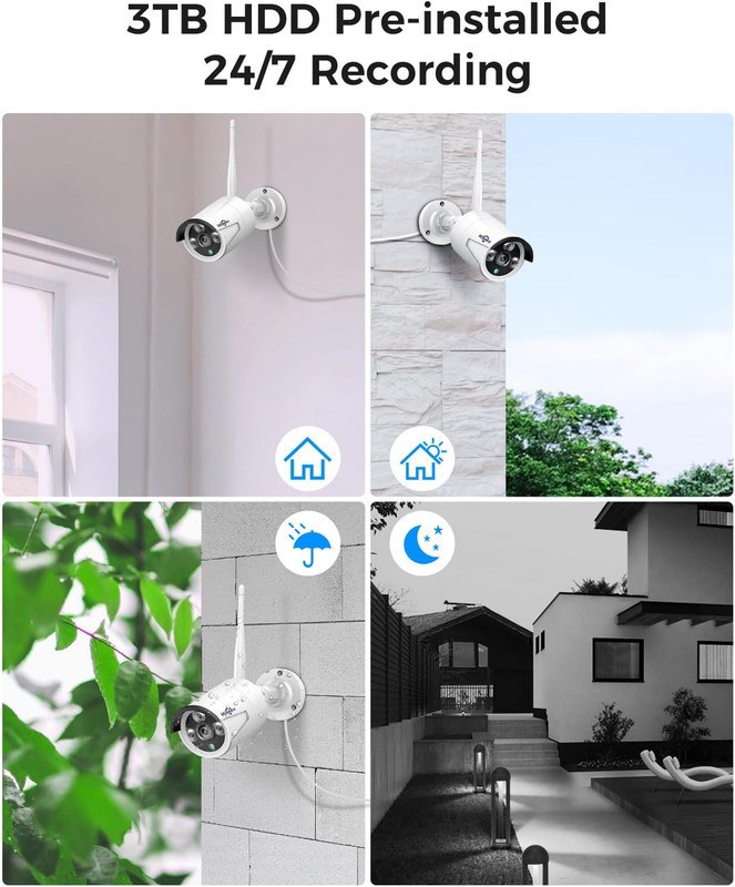Wireless Pro Wifi Security Camera System, 16CH 4K NVR Kit, Plug-In Powered 12Pcs gallery