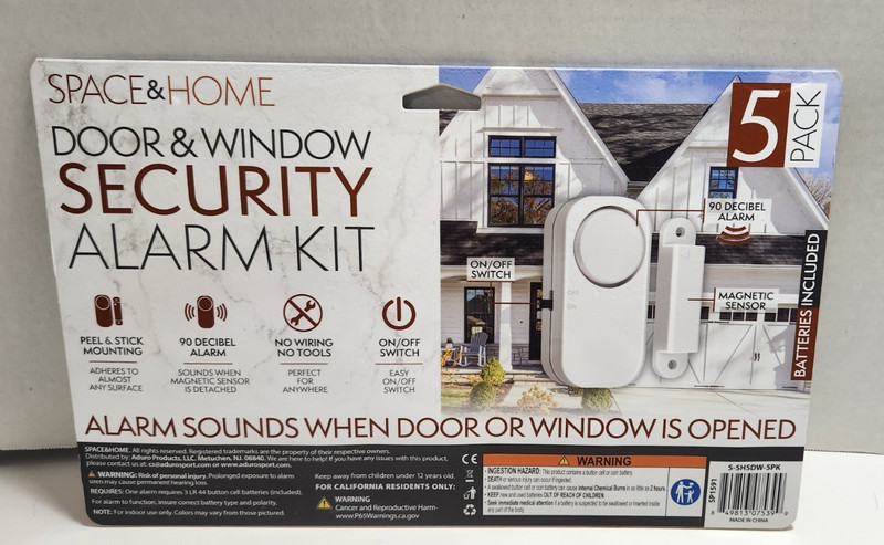 Space & Home Door & Window Security Kit New 5 Pack 90 Decibel Wireless gallery