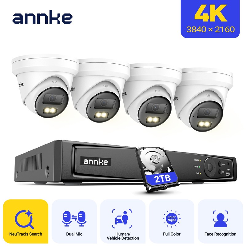 ANNKE 8CH NVR 4K Color POE Security Camera System Face Recognition Neutracis 2TB