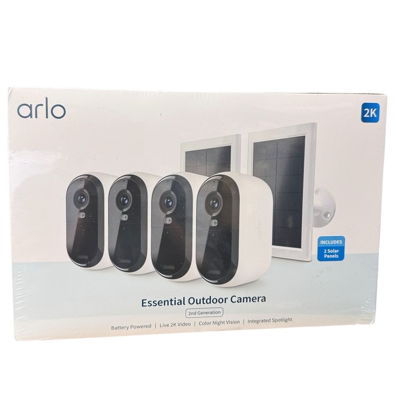 Arlo 2K Essential Outdoor Camera 2nd Gen, 4 Cameras and 2 Solar Panels, White gallery