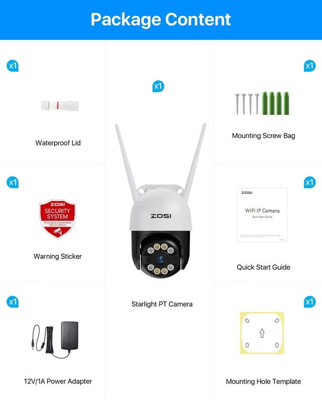 ZOSI 3MP PTZ Outdoor WiFi Security IP Wireless Camera Audio Motion Detection gallery