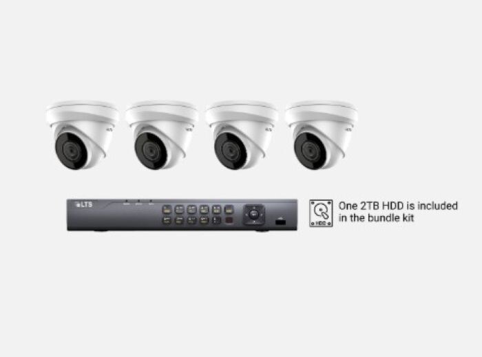 LTS Platinum KIT-PVN4C8-2TB 4 CH 4K NVR Kit w 4 x 8MP IP Turret & 2TB HDD