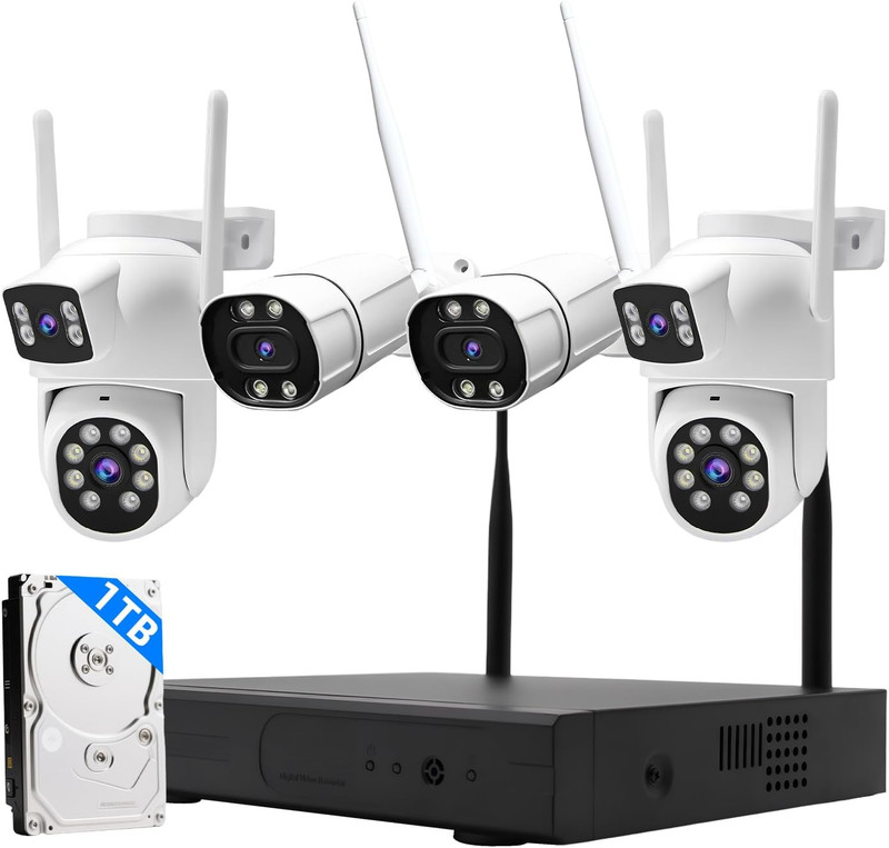 Wireless Security Camera NVR System, 2 Bullet Cam + 2 Dome Cam, 6 Screen Max. up