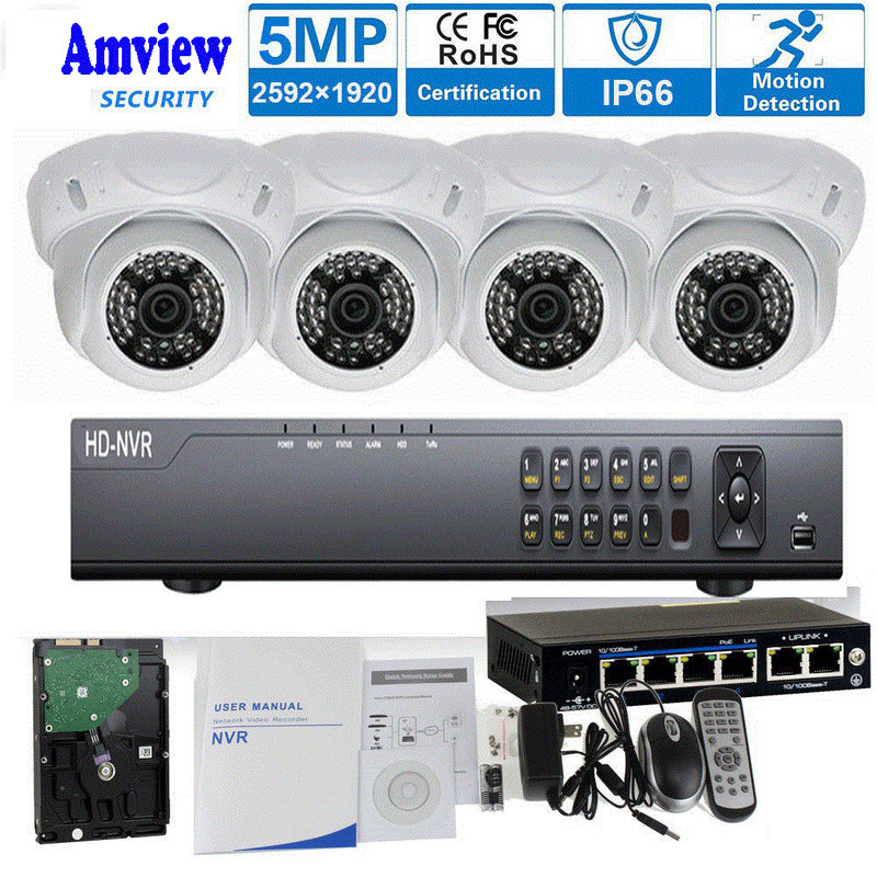4CH H.265 NVR 2592x1920P 5MP PoE IP IP66 ONVIF Security Camera System OSD V#4(j