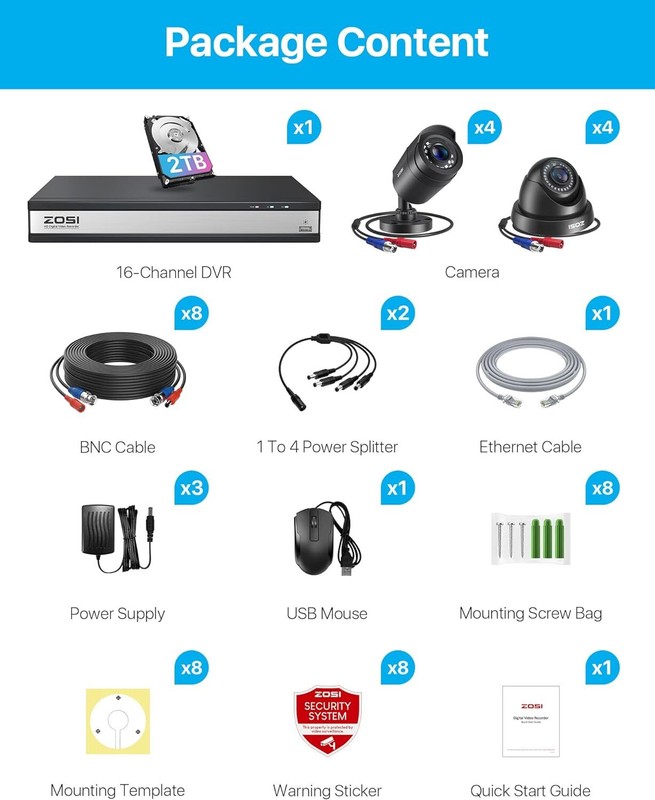 ZOSI 16CH 1080P Home Security Camera System CCTV DVR with 2TB for 24/7 Recording gallery