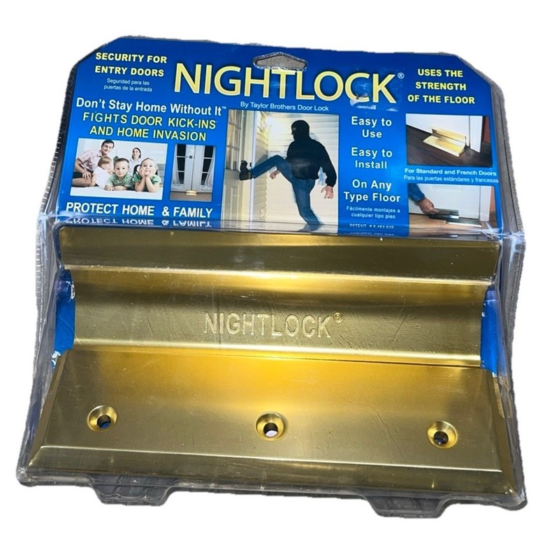 NEW Door Barricade NIGHTLOCK Security Lock Bright Brass Finish NEW “ READ”