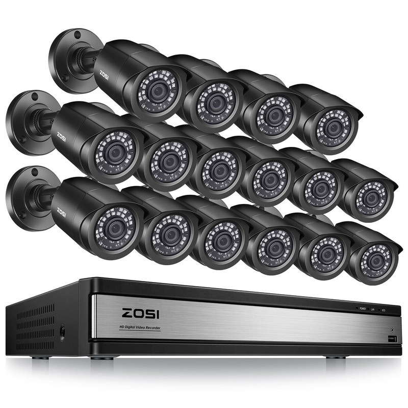 ZOSI 16CH H.265+ 5MP Lite DVR CCTV Home Security Camera System Outdoor IP66