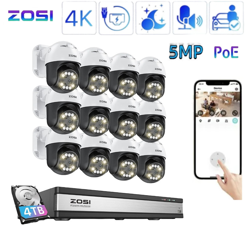 ZOSI 4K 16CH PoE Security Camera System with 4TB AI Face Person Vehicle Detect