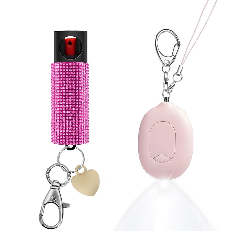 3-in-1 Personal Alarm & Door Handle Alarm & LED Light and Jeweled Pepper Spra…