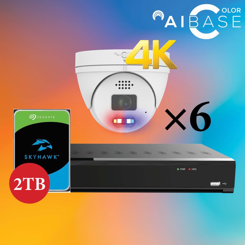 Security Camera System AI with 8CH NVR (6 Camera kit) Two-Way-Talk Lights-Siren