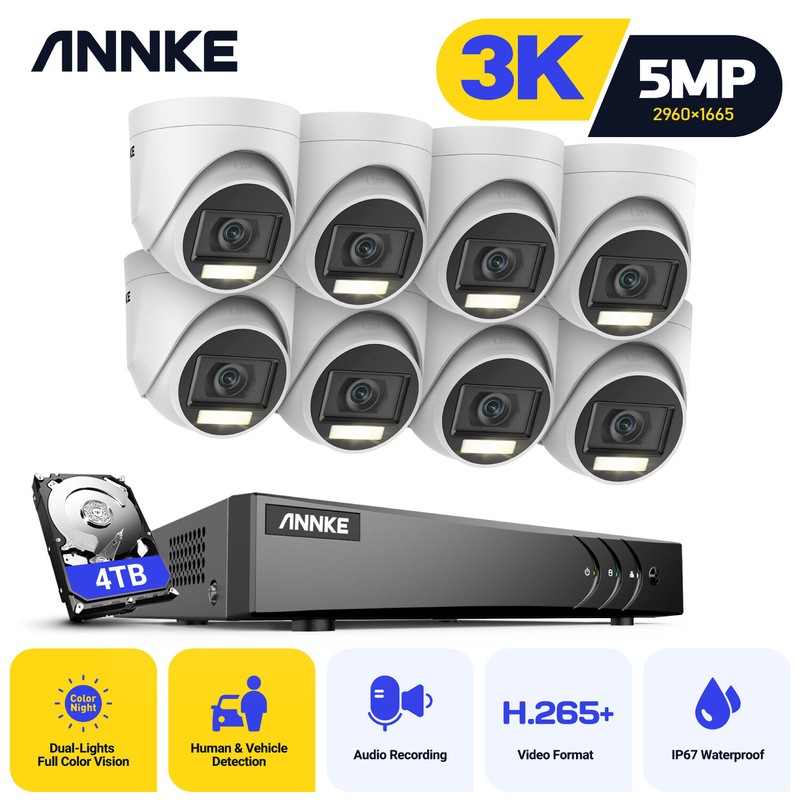 ANNKE 8CH DVR 5MP Audio Security Camera System CCTV Outdoor Color Night Vision