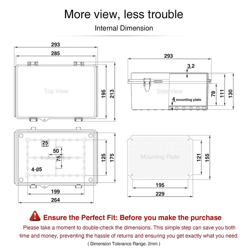 QILIPSU Junction Box IP67 Waterproof Plastic 11.2"x7.7"x5.1", Grey Cover gallery