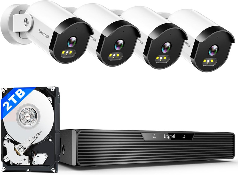 Home Security Camera System, 3K/5MP Wired 4-Cam Kit with AI Human/Vehicle Detect