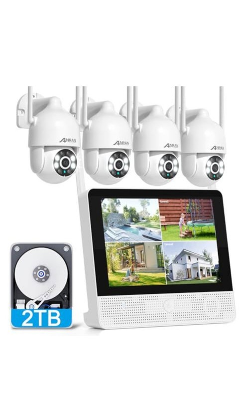 ANRAN 8CH Wireless Security Camera System 4×5MP PTZ Wi‑Fi6 10.5″ 4K Monitor