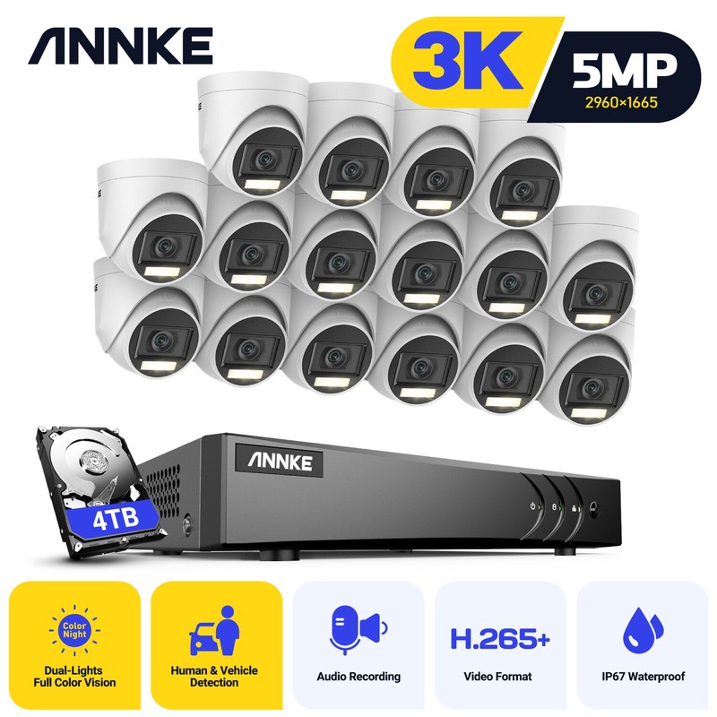 ANNKE 5MP Audio Security Camera System 16CH 5MP Lite DVR Color Night Vision IP67
