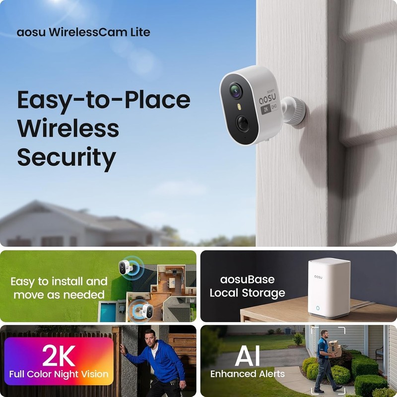 aosu Wireless Outdoor Security Camera Kit with aosuBase Local Storage, 2K gallery