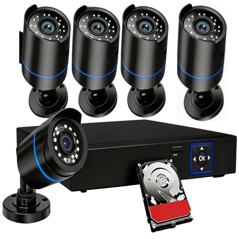3000TVL Home Security System Surveillance DVR Camera Kits, 4pcs Wired 5MP PoE…
