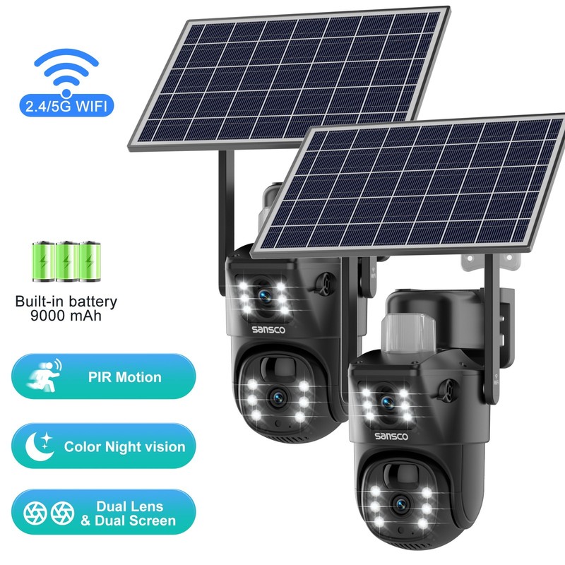 2PCS 5G Solar Powered 8MP Wireless WiFi PTZ Security IP CCTV Camera 2-Way Audio