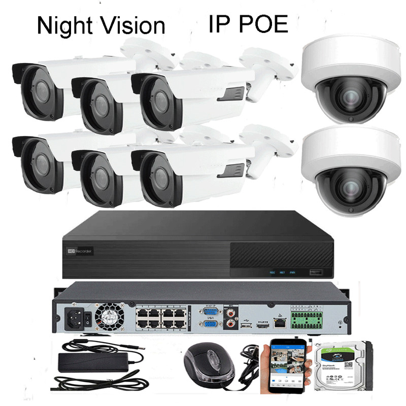High End 8CH 12MP 2592x1920P NVR With 3TB  Hard Drive 5MP Camera IP System 42IR/
