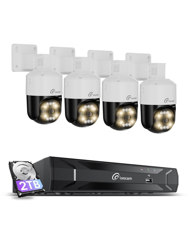 Loocam 5MP HD 8CH PoE NVR PT Security Camera System 2TB, Spotlight & Siren Alarm