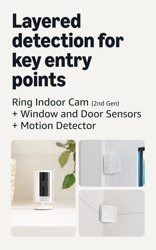 Ring Indoor Cam (2nd Gen), White with 4 Window and Door Sensors (newest model) a