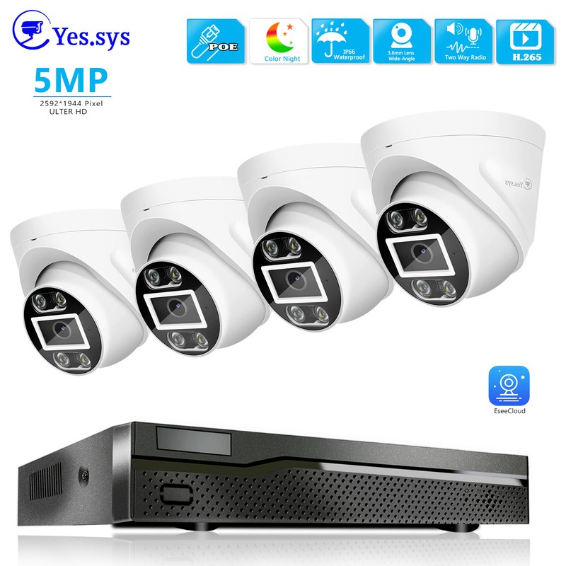 4PCS 5MP Two-Way Audio ColorVu Dome Security Camera 8CH 4K 8MP POE NVR System
