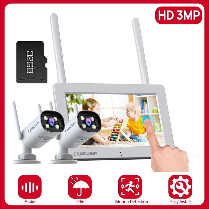 Wireless Security Camera System Rechargeable 7″ Touchscreen Monitor No WiFi Need