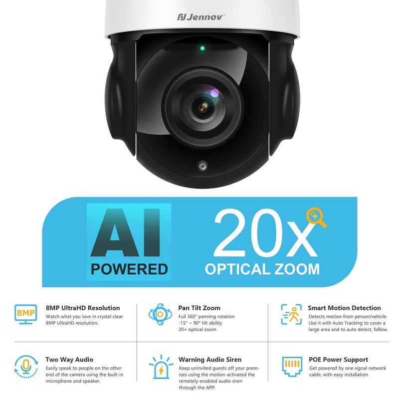 JENNOV PTZ Camera 4K Security Camera Night Vision Outdoor Onvif IP66 Camera gallery