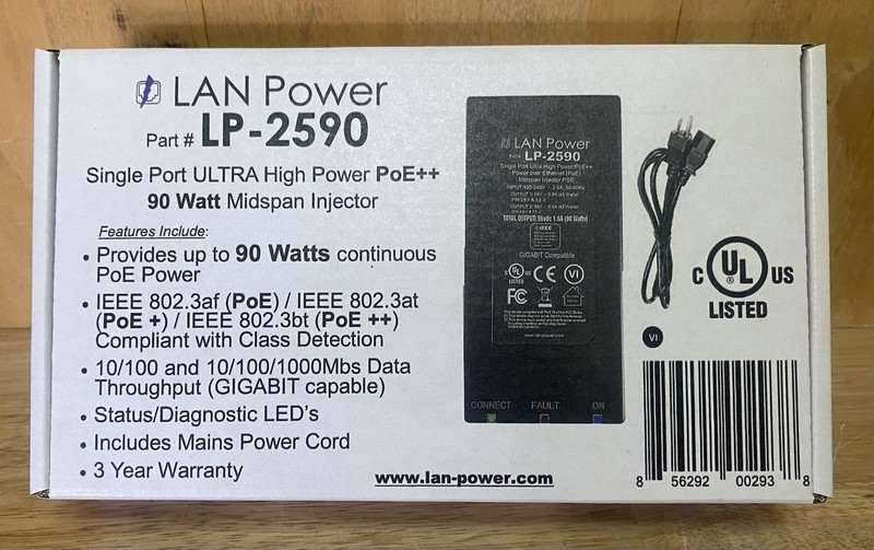 LAN-Power LP-2590 Single Port Ultra High Power 120 / 240 VAC 90 Watts Continuous