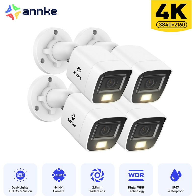 ANNKE 4x 4K 8MP CCTV TVI Security Camera IP67 Outdoor Color Night Vision H.265+