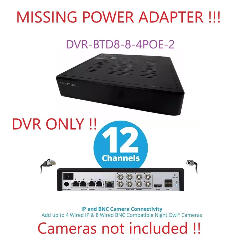 Night Owl DVR-BTD8-8-4POE-2 Hybrid 12-Channel Wired Security DVR ONLY NO ADAPTER