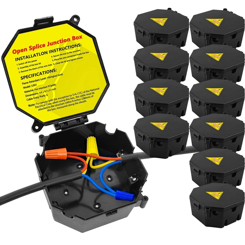 MIARALA Black Open Splice Junction Box (10 Pack), Wire