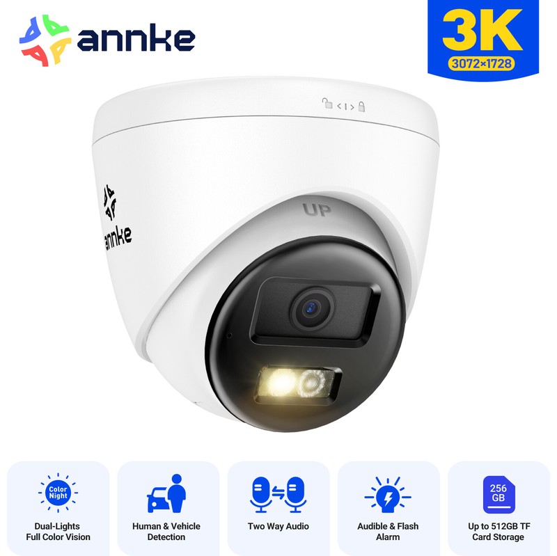 ANNKE 3K 5MP PoE Security IP Camera Two Way Audio Outdoor AI Color Night Vision