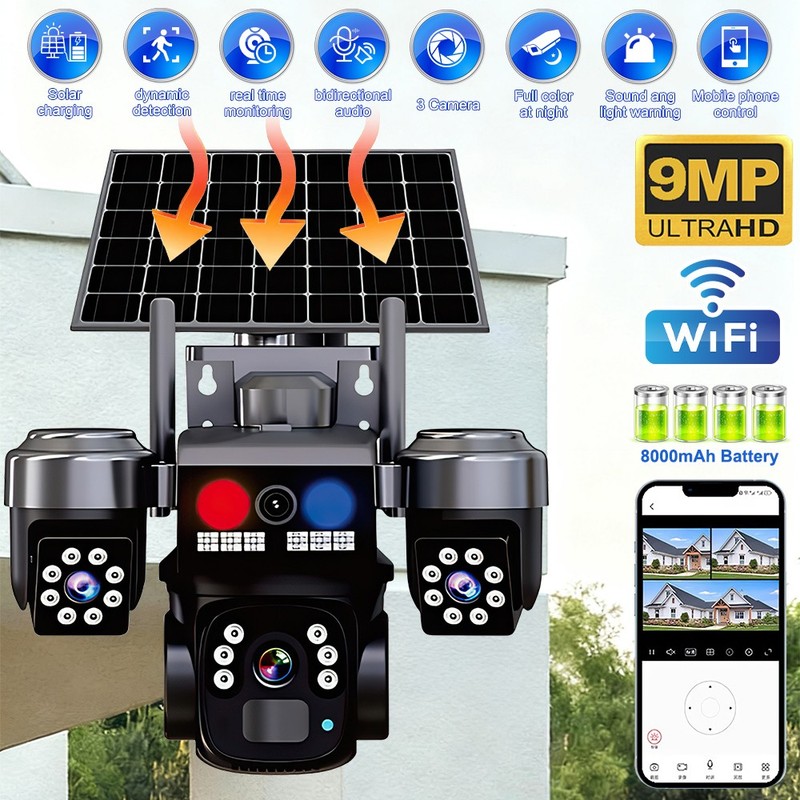 Solar Battery Powered Wireless WiFi Home Security Camera System Outdoor Pan/Tilt