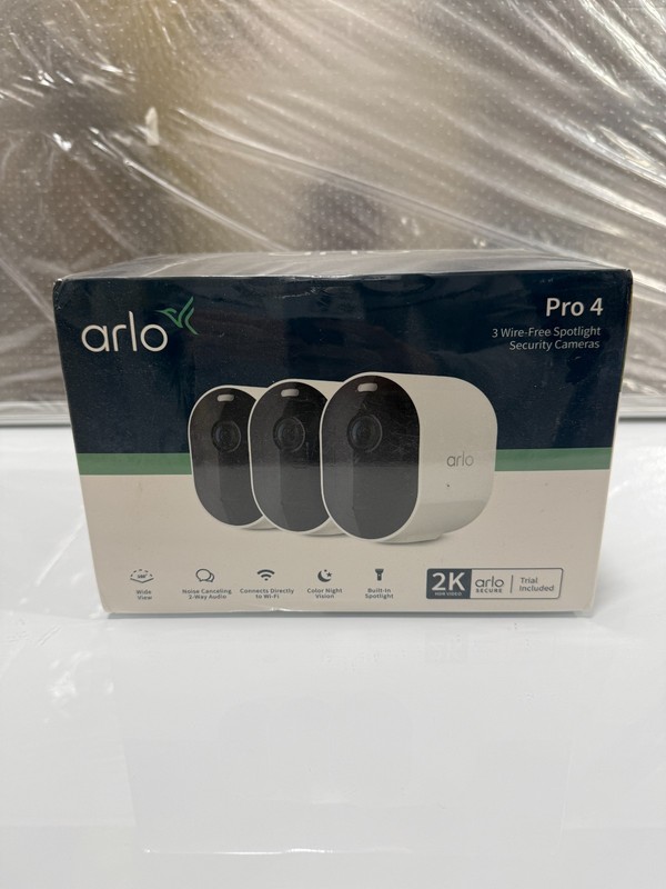 Arlo Pro 4 Camera 3 Pack Wireless Security Spotlight Cameras 2K HDR Video NEW