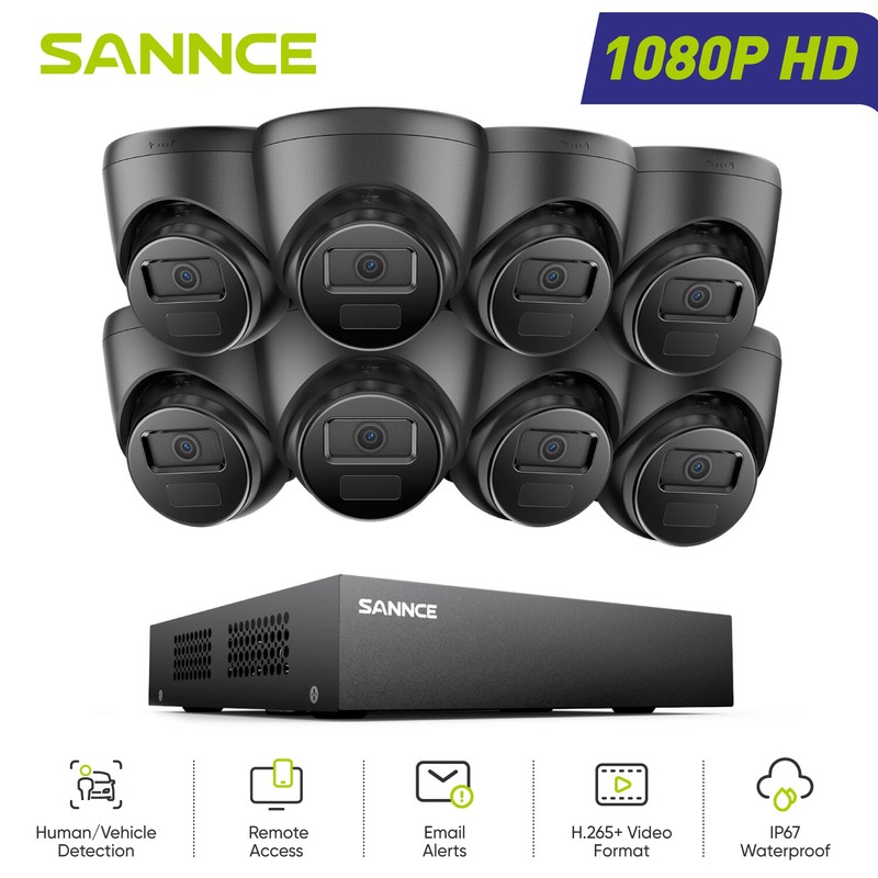 SANNCE 8CH 1080P Lite 5in1 DVR 2MP Video Security Camera System Human Detection