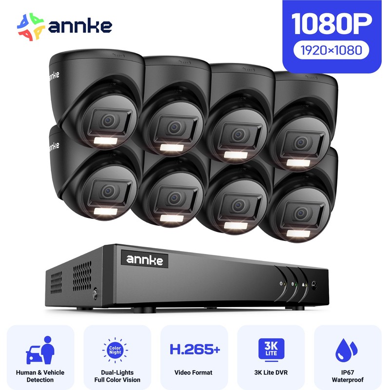 ANNKE 5MP Lite 8CH DVR CCTV 1080P Security Camera System Outdoor AI Color Night