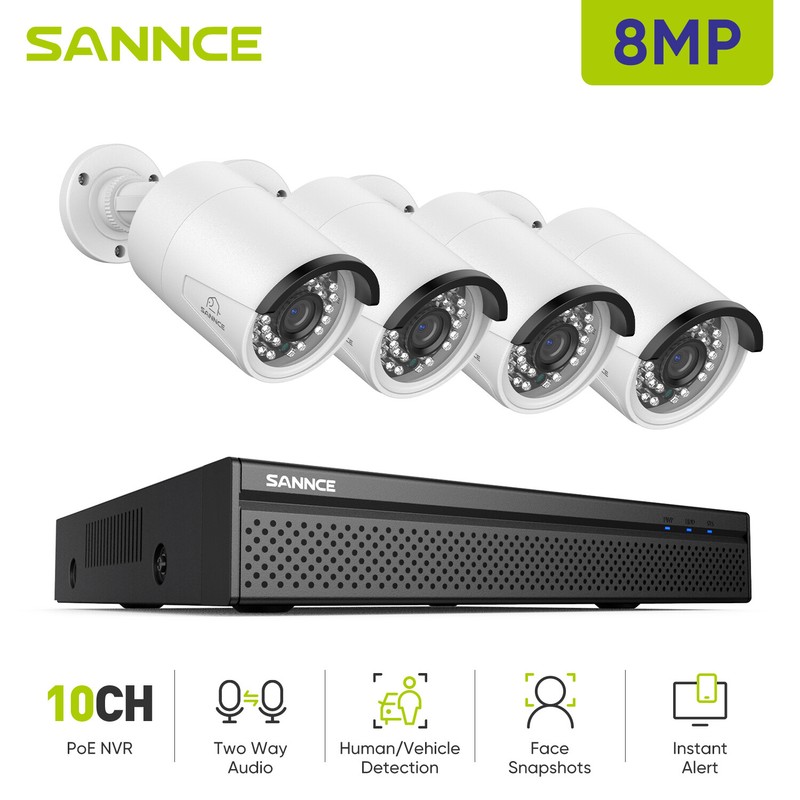 SANNCE 4K POE Security IP Camera System 8CH NVR Two Way Audio AI Human Detection