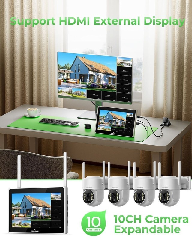 Solar Security Camera Wireless Outdoor with 10" Monitor NVR System Night Vision gallery
