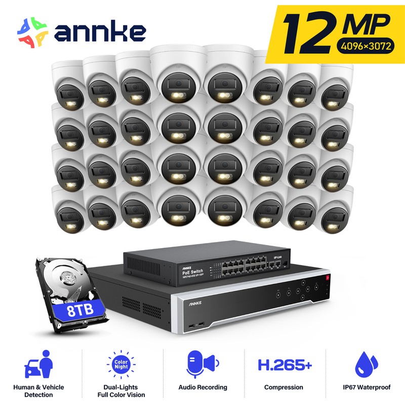 ANNKE 12MP 32CH NVR Audio POE Security Camera System Full Color Night Vision AI