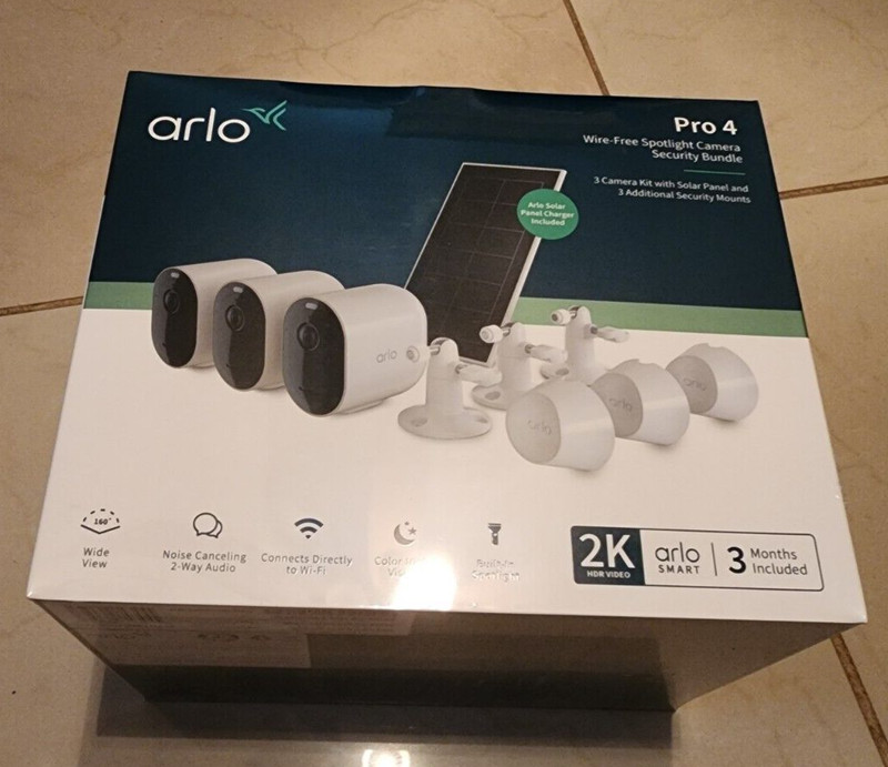 Arlo Pro 4 Spotlight Camera – White, Set of 3 with Solar Panel
