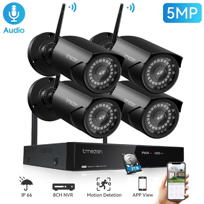 TMEZON Wireless 5MP Audio IP Security Camera System Metal 5MP 10CH NVR WIFI AI
