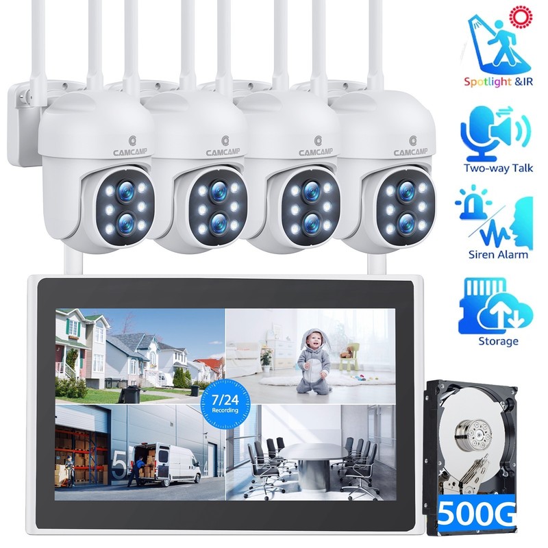 Wireless Security Camera System Outdoor with 10″ Monitor 2K Dual Lens 10x Zoom