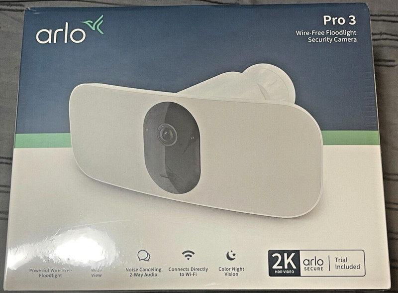 Arlo Pro 3 Wire-Free Floodlight Security Camera, White Night Vision 2K HDR