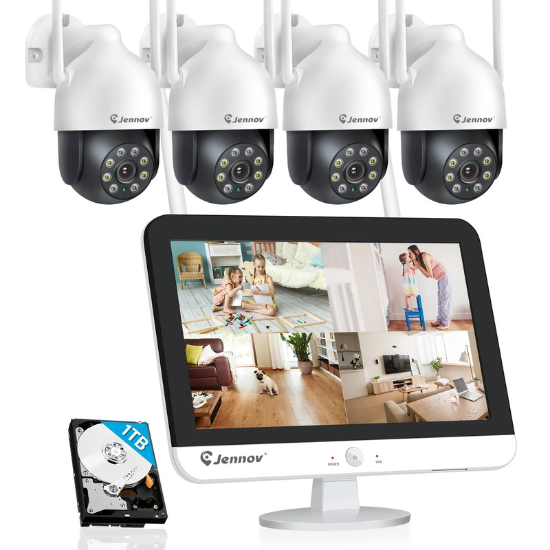Security Camera System Two Way Audio Color Auto Tracking 10CH 1TB NVR Monitor