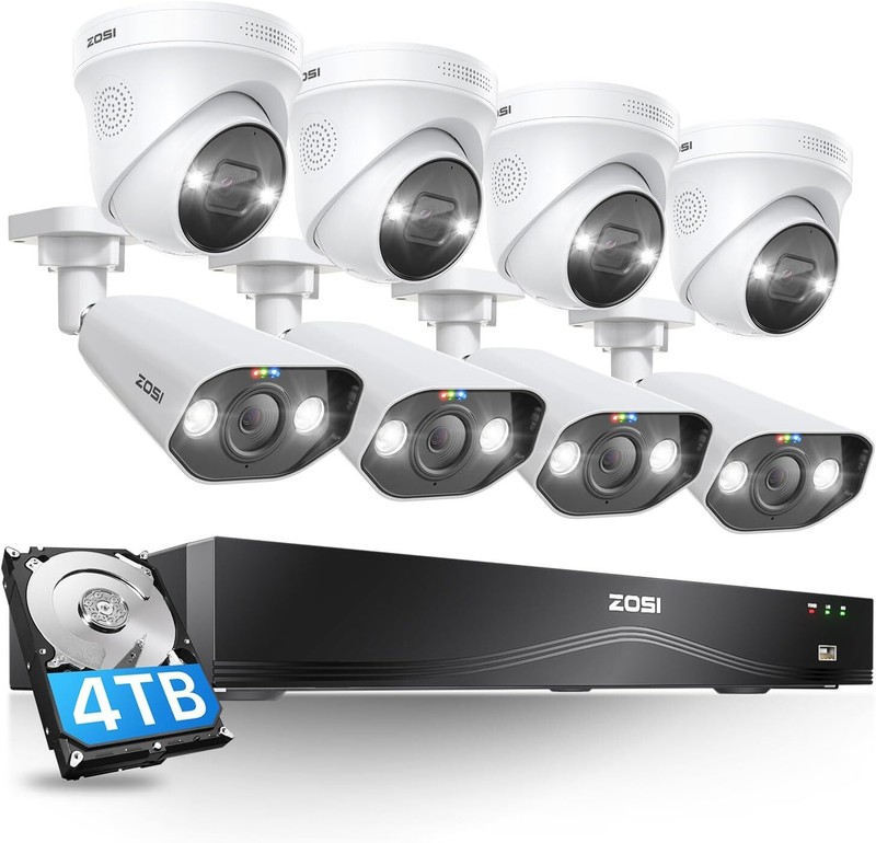 ZOSI 16CH 8pcs 4K 8MP PoE Security Camera System with 4TB HDD Outdoor AI Detect