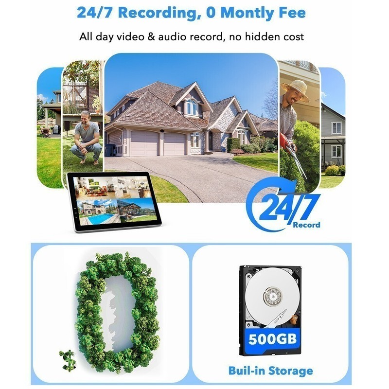 CAMCAMP Wireless Security Camera System with 10.1" Monitor Dual Lens PTZ CCTV 2K gallery