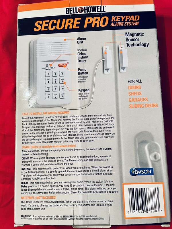 BELL +HOWELL SECURE PRO KEYPAD ALARM SYSTEM BATTERY OPERATED BRAND NEW gallery